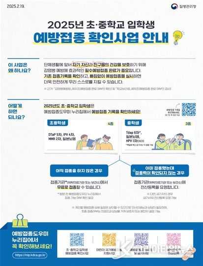 2025년 초·중학교 입학생 예방접종 확인사업 안내문