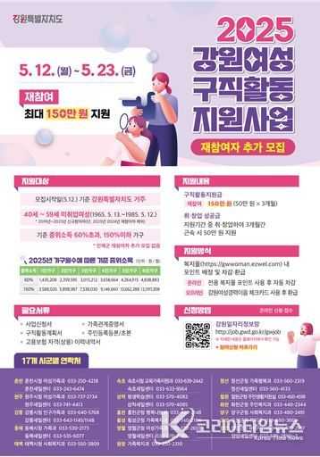 여성구직활동 지원사업 재참여자 추가 모집 포스터
