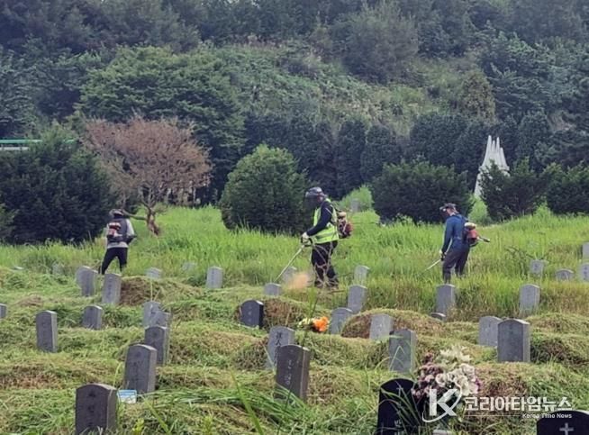 장흥군, 추석 맞이 공설공원묘지 벌초 “손님 맞이 완료”