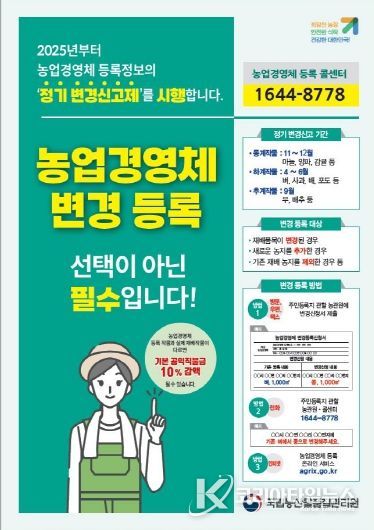 농업경영체 등록정보가 바뀌면 변경 신고는 필수!