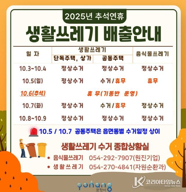 쓰레기 수거 일정 안내 카드뉴스 이미지.