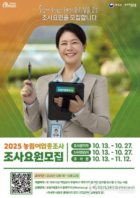 2025 농림어업총조사 조사요원 총 230명 모집