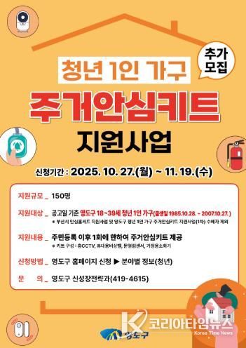 영도구, '청년 1인 가구 주거안심키트 지원사업' 추가 모집 시행