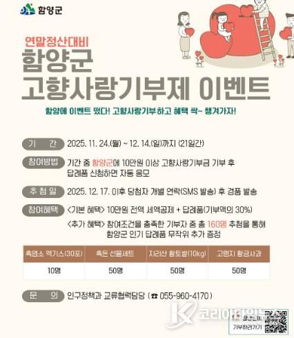 함양군, ’고향사랑기부제 연말정산 이벤트’ 실시