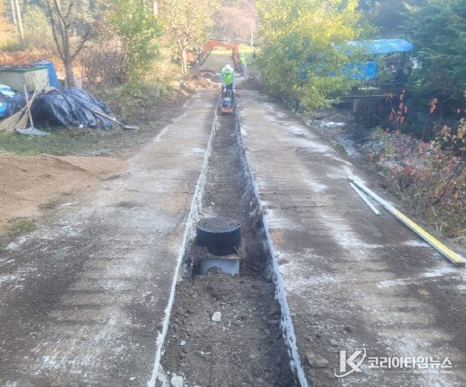 남이면 역평리 상수도 매설 공사 모습