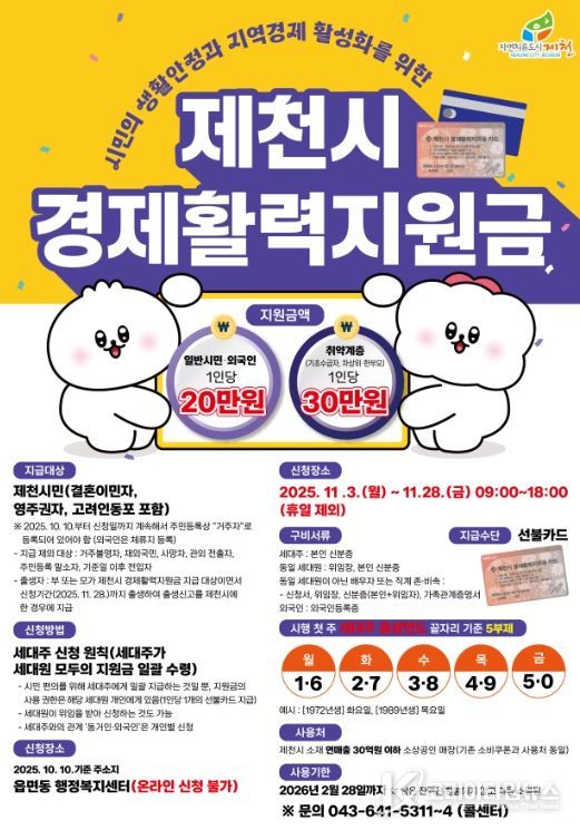 제천시 경제활력지원금, 28일 신청 마감