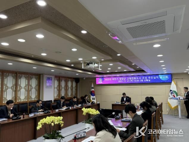 지난 27일 고령친화도시 조성 실무협의회에서 참석자들이 회의를 하고 있다.