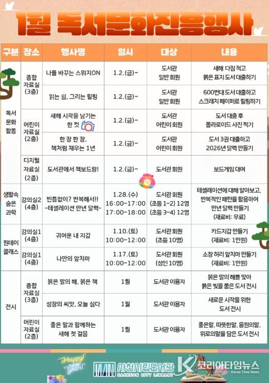 사천시립도서관, 2026년 1월 독서문화진흥행사