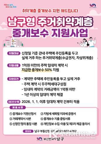 주거취약계층 주거비 부담 완화와 안정적 주거 안착 도모를 위한 주거 취약계층 중개보수 지원사업 시행