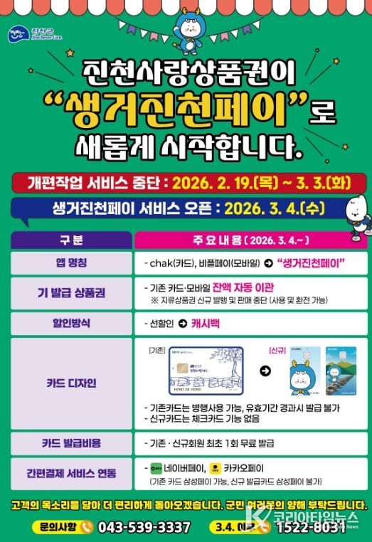 진천사랑상품권 사용 변경 안내문