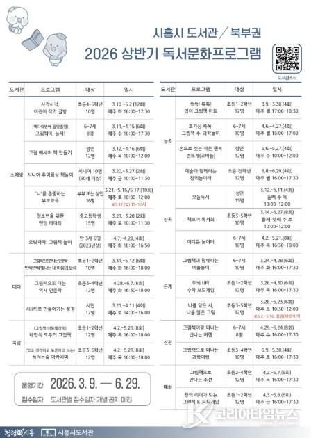 시흥시 북부권 공공도서관, 상반기 독서·문화 체험 프로그램 '풍성'