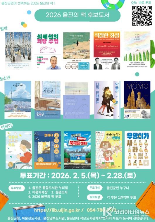 3개 분야, 분야별 1권, 2월 28일까지 후보도서 주민투표 진행