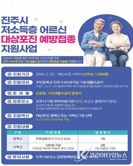 진주시, 65세 이상 저소득층 대상포진 예방접종 지원사업 실시