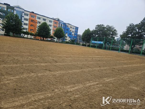 학교 운동장 관리작업 진행 완료