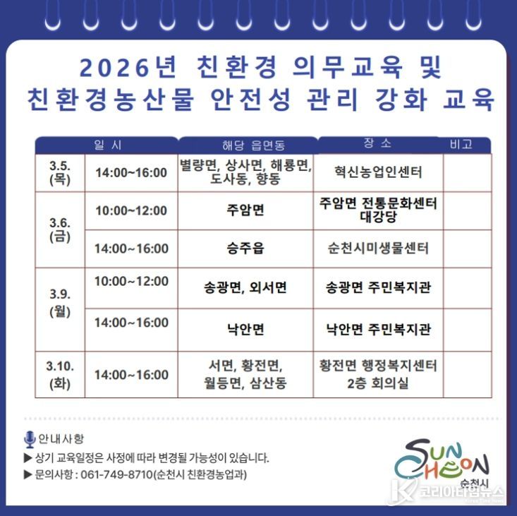 순천시, 친환경 농산물 재배 농가 의무교육