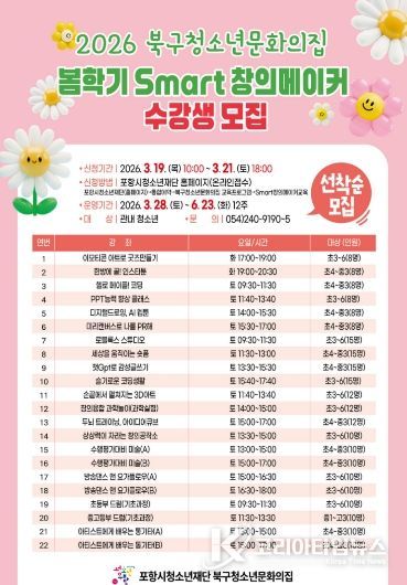 ‘2026 북구청소년문화의집 봄학기 Smart창의메이커 수강생 모집’ 포스터.