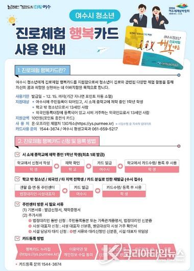 여수시 청소년 진로체험 행복카드 사용안내문