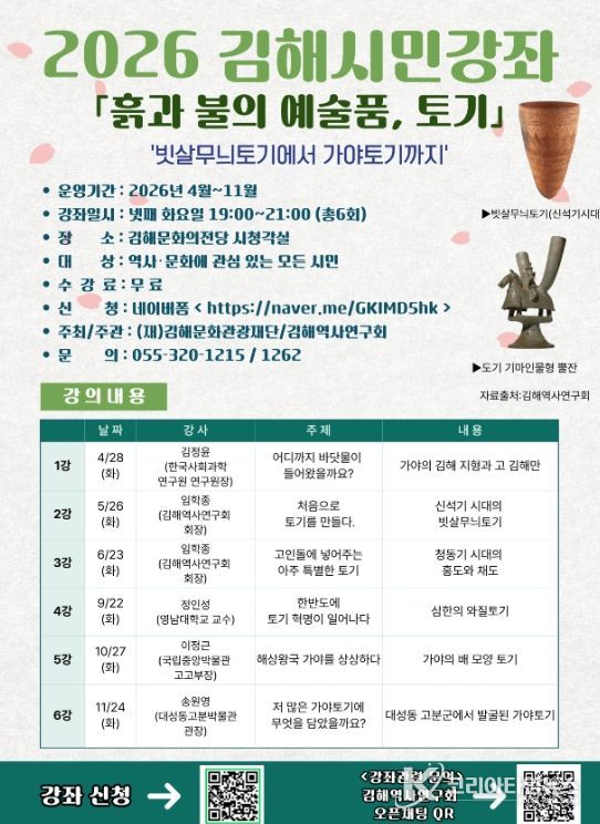 “김해시민강좌” 개최 ‘흙과 불의 예술품 – 토기’