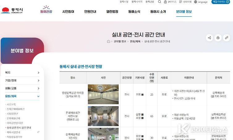 동해시 전시 공연 공간 한눈에