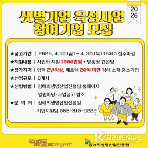 김해의생명산업진흥원, ‘2026년 샛별기업 육성사업’ 참여기업 모집